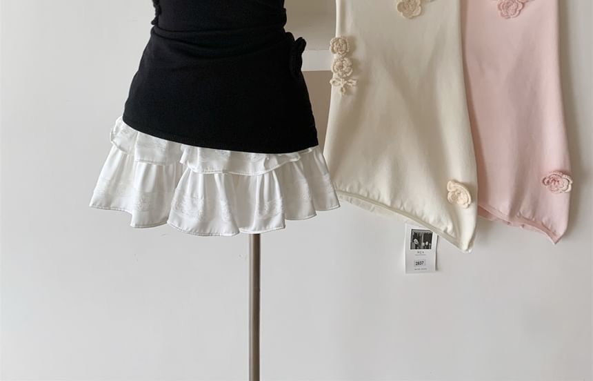 Halter Plain Crochet Floral Top