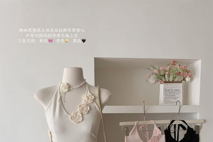 Halter Plain Crochet Floral Top