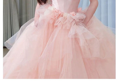 Strapless Mesh Floral Ball Gown