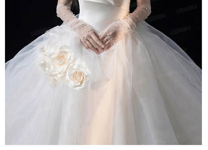 Strapless Floral Shirred Wedding Ball Gown