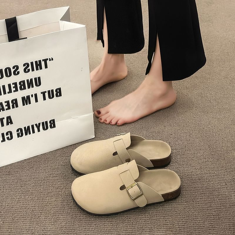 Buckled Platform Plain Mules