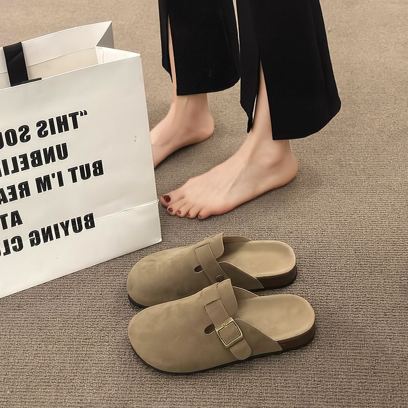 Buckled Platform Plain Mules