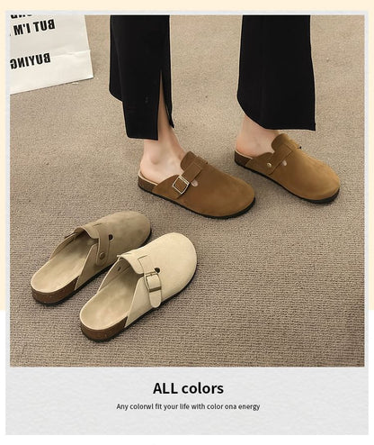 Buckled Platform Plain Mules