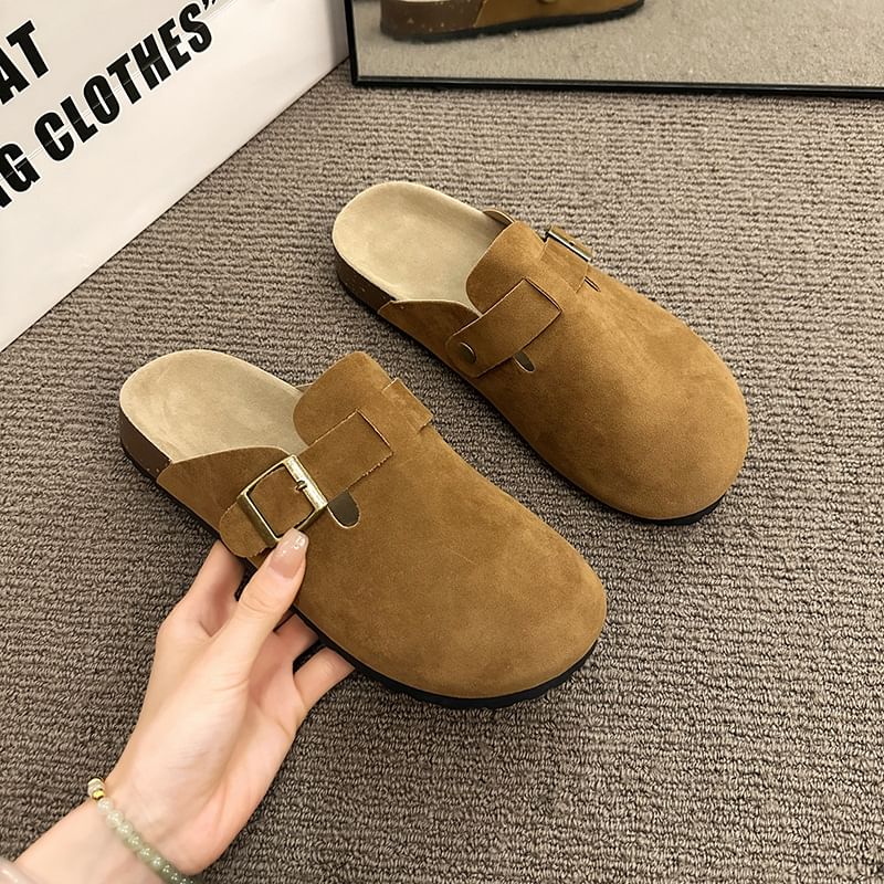 Buckled Platform Plain Mules