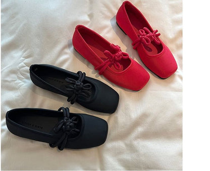 Jane Toe Square Mary Buttoned Flats Plain Frog