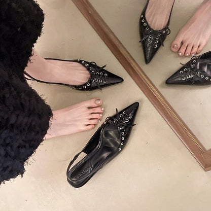 Slingback Pointed Kitten Heel Leather Sandals Toe Faux