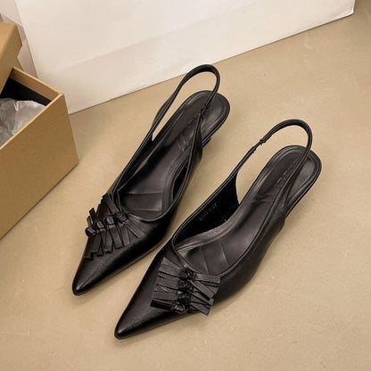 Slingback Pointed Kitten Heel Leather Sandals Toe Faux