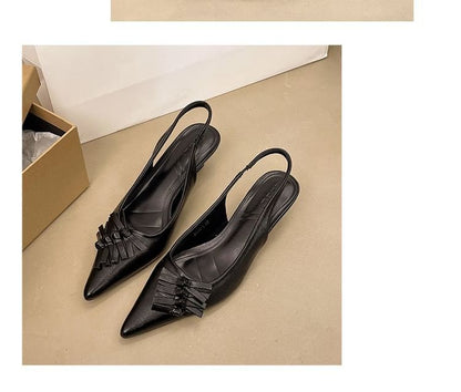 Slingback Pointed Kitten Heel Leather Sandals Toe Faux