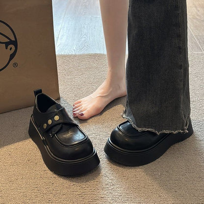 Strap Faux Leather Plain Platform Adhesive Shoes