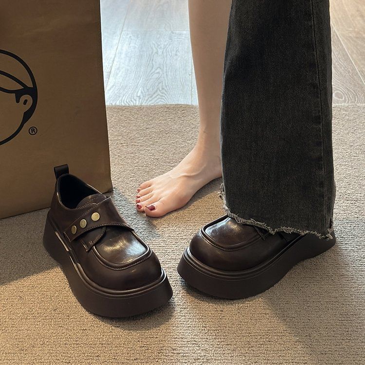 Strap Faux Leather Plain Platform Adhesive Shoes