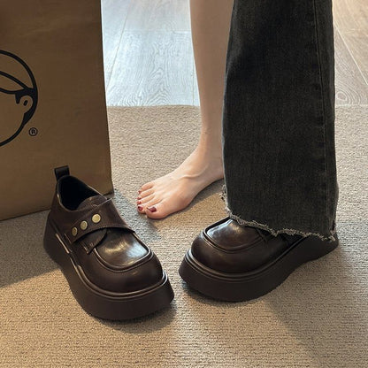 Strap Faux Leather Plain Platform Adhesive Shoes