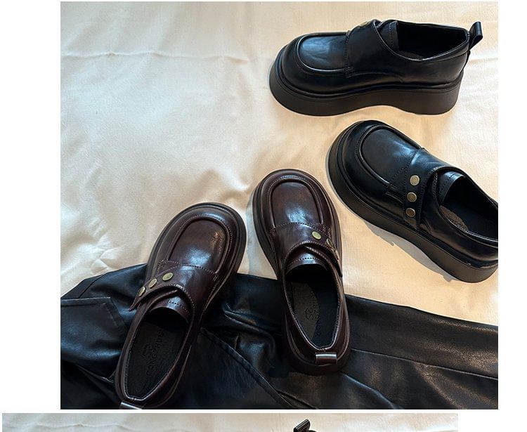 Strap Faux Leather Plain Platform Adhesive Shoes