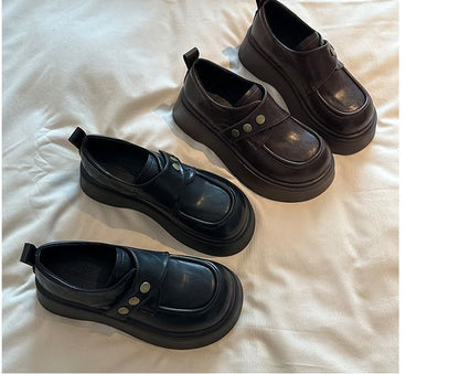 Strap Faux Leather Plain Platform Adhesive Shoes