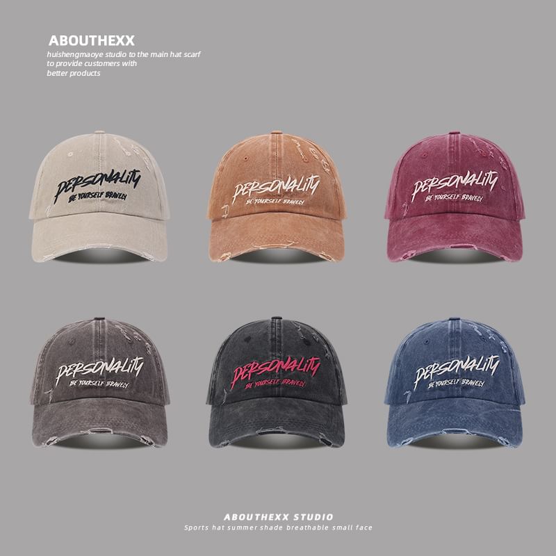 Lettering Embroidered Washed Distressed Baseball Cap