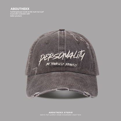 Lettering Embroidered Washed Distressed Baseball Cap