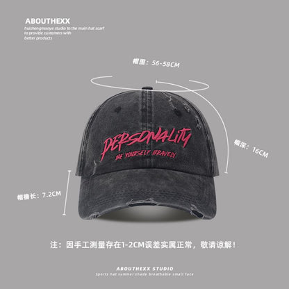 Lettering Embroidered Washed Distressed Baseball Cap
