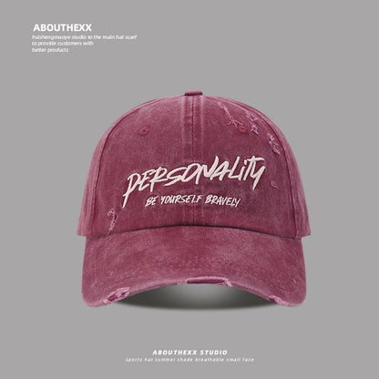 Lettering Embroidered Washed Distressed Baseball Cap