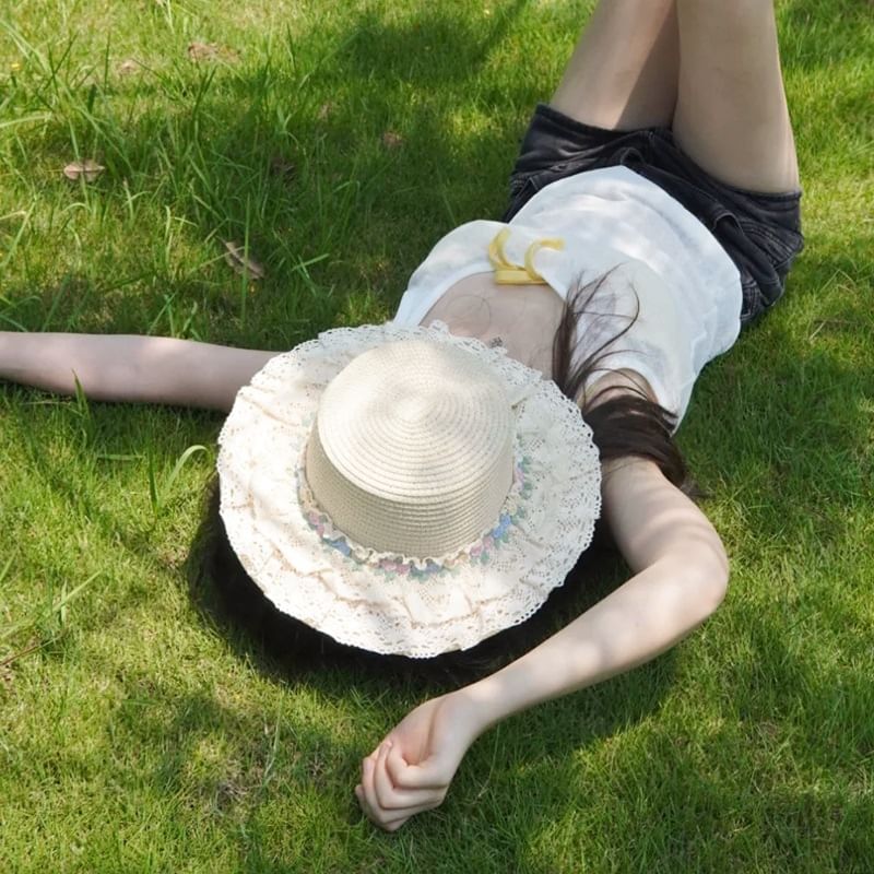 Ruffle Floral Applique Hat