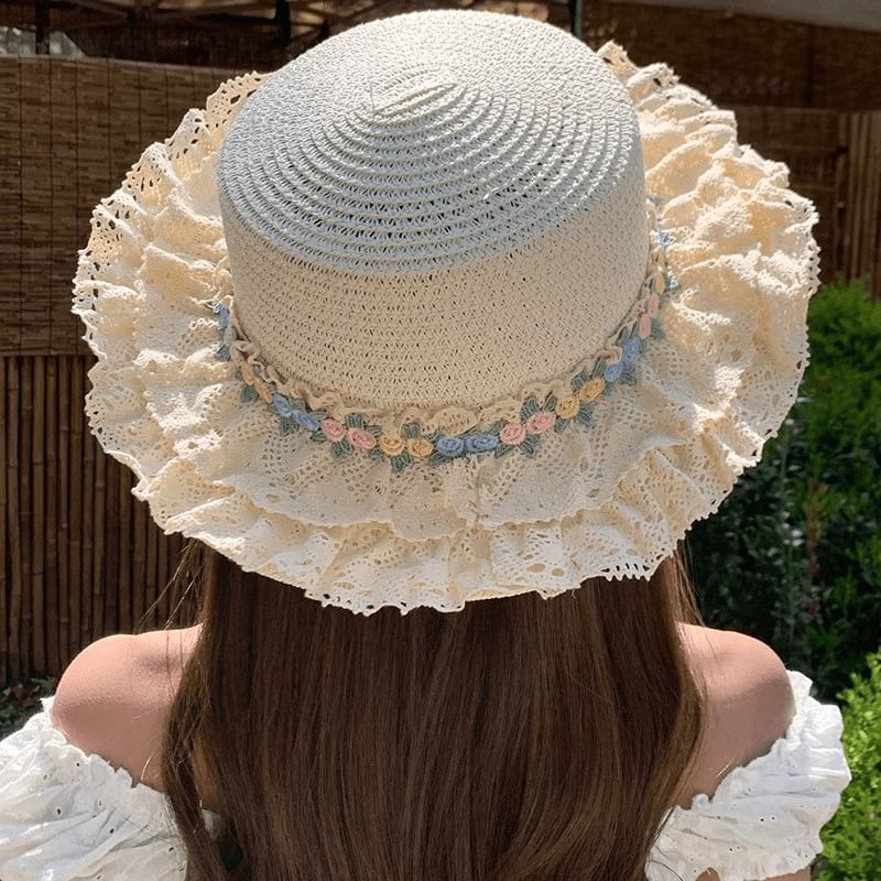 Ruffle Floral Applique Hat