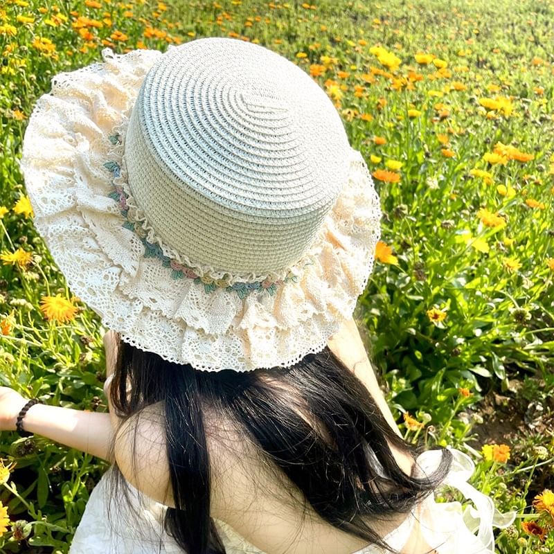 Ruffle Floral Applique Hat