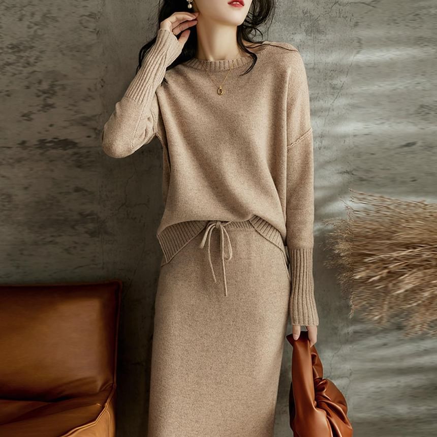 Knit Sweater and Pencil Skirt Set with Drawstring Waist