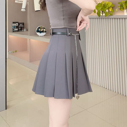 Pleated A-Line Skirt with High Waist and Solid Fabric