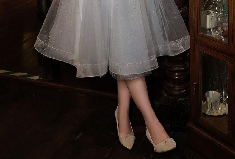 Sleeveless Sequin Feather Trim Midi A-Line Cocktail Dress