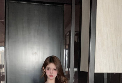 Puff-Sleeve V-Neck Flower Embroidered Blouse / High Rise Maxi A-Line Skirt / Shorts / Plain Camisole Top / Set