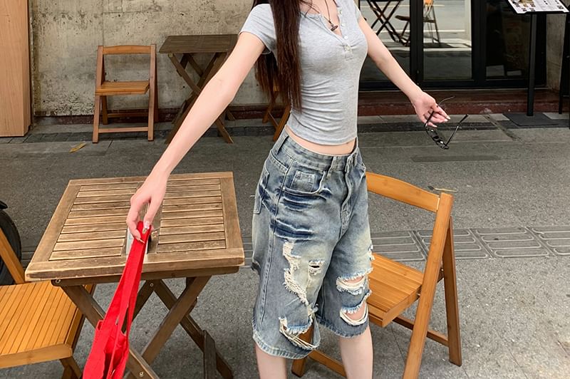 Short Sleeve Henley Neck Plain Tee