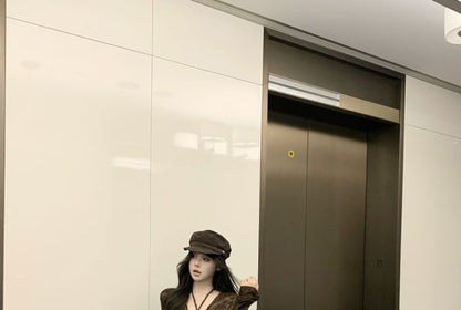 Long Sleeve V-Neck Butterfly Print Tie Front Top / Strapless Plain Ruffle Trim Midi Bodycon Dress