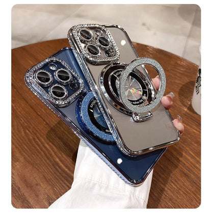 Rhinestone MagSafe) Case with Transparent (Compatible Phone Stand Magnetic