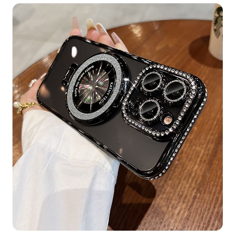 Rhinestone MagSafe) Case with Transparent (Compatible Phone Stand Magnetic