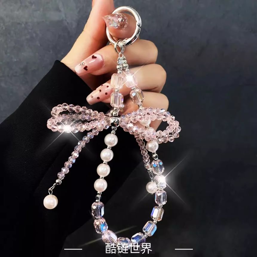 Pearl Pad Lanyard Crystal Phone Bow Strap with Faux