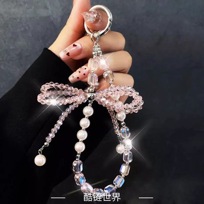 Pearl Pad Lanyard Crystal Phone Bow Strap with Faux