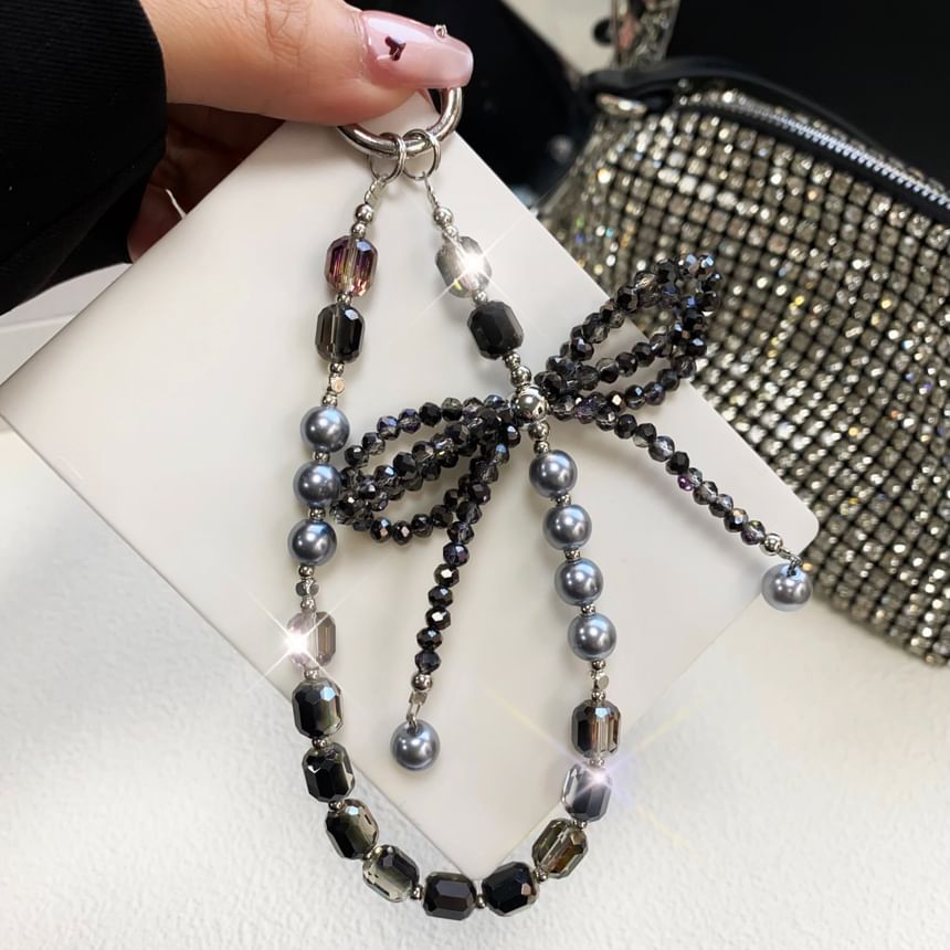 Pearl Pad Lanyard Crystal Phone Bow Strap with Faux