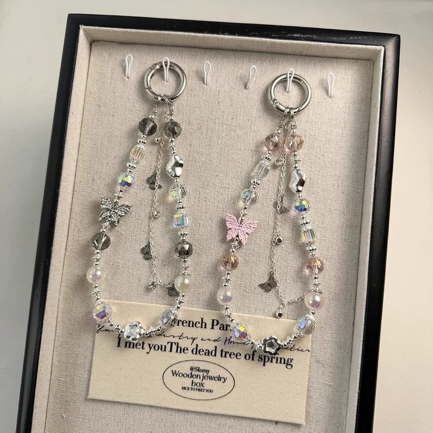 Crystal Pearl Phone Faux Butterfly Strap