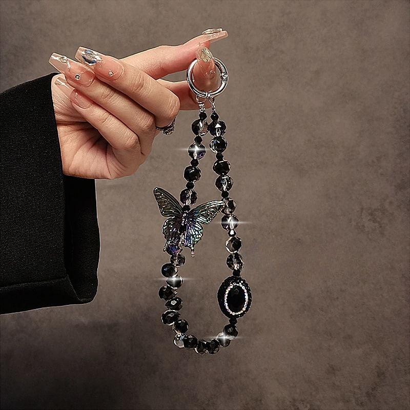 Crystal Phone Strap Faux Butterfly