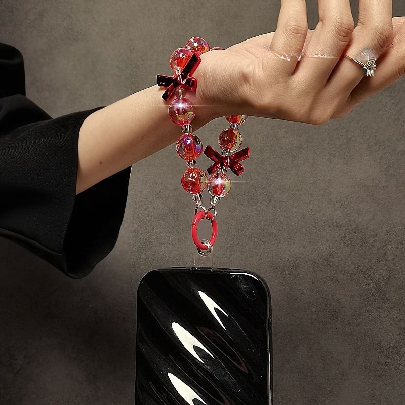 Faux Phone Strap Crystal Bow