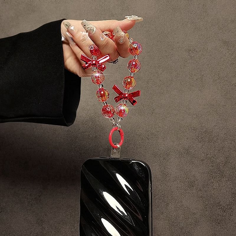 Faux Phone Strap Crystal Bow