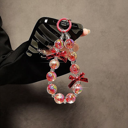 Faux Phone Strap Crystal Bow