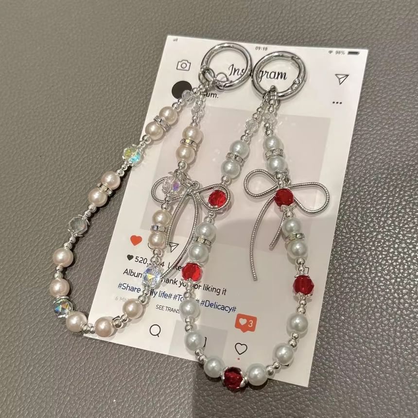 with Pearl Pad Lanyard Bow Phone Faux Strap