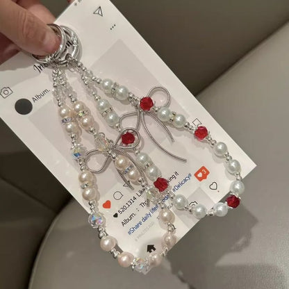 with Pearl Pad Lanyard Bow Phone Faux Strap