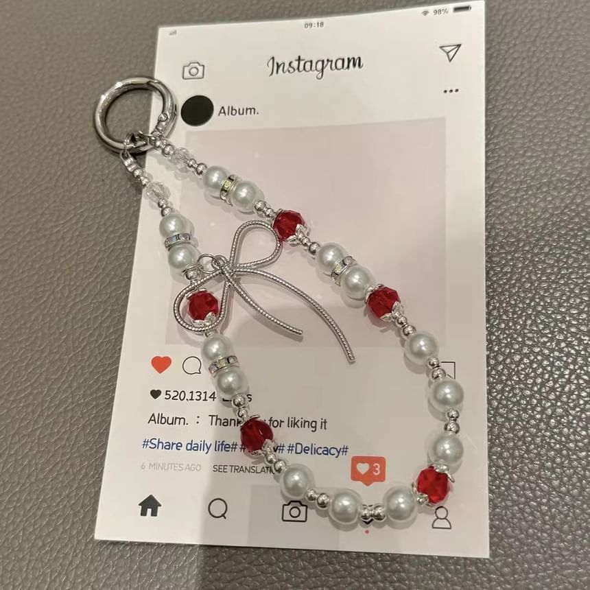 with Pearl Pad Lanyard Bow Phone Faux Strap