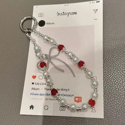 with Pearl Pad Lanyard Bow Phone Faux Strap
