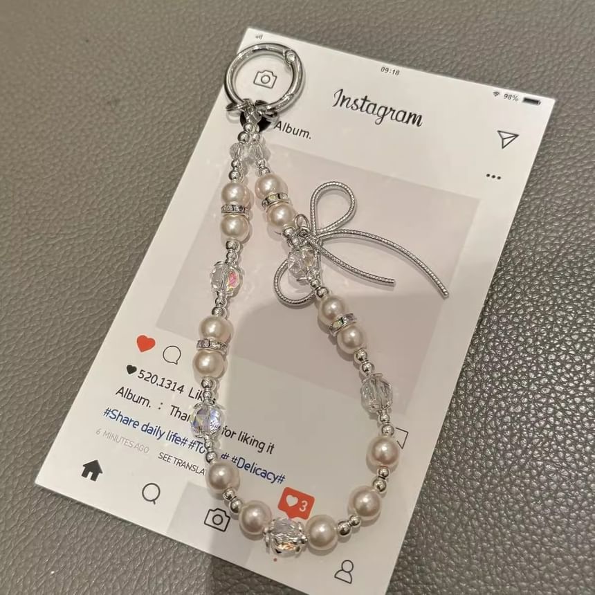 with Pearl Pad Lanyard Bow Phone Faux Strap