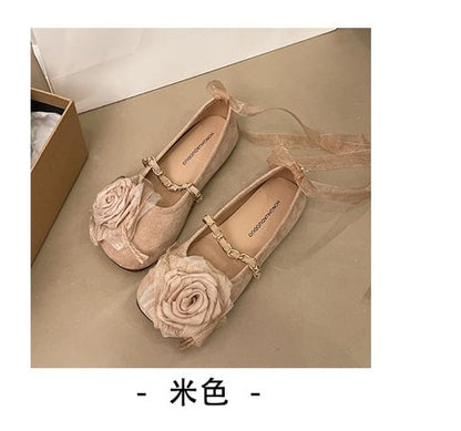 Ankle Strap Flower Accent Mary Jane Flats