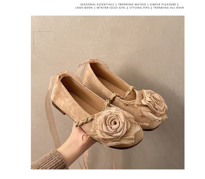 Ankle Strap Flower Accent Mary Jane Flats