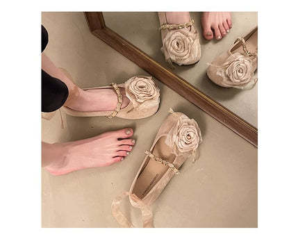 Ankle Strap Flower Accent Mary Jane Flats