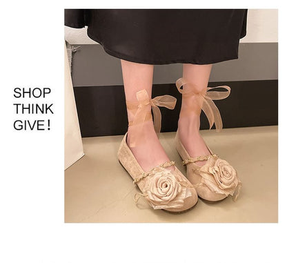 Ankle Strap Flower Accent Mary Jane Flats