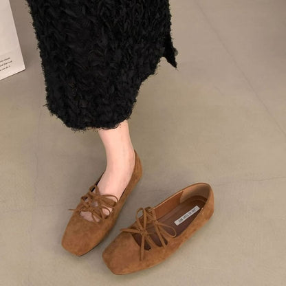 Square Toe Plain Bow Accent Mary Jane Flats